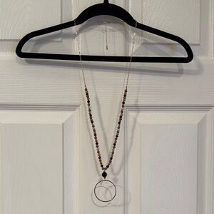 Long Beaded Necklace with Gold Accents